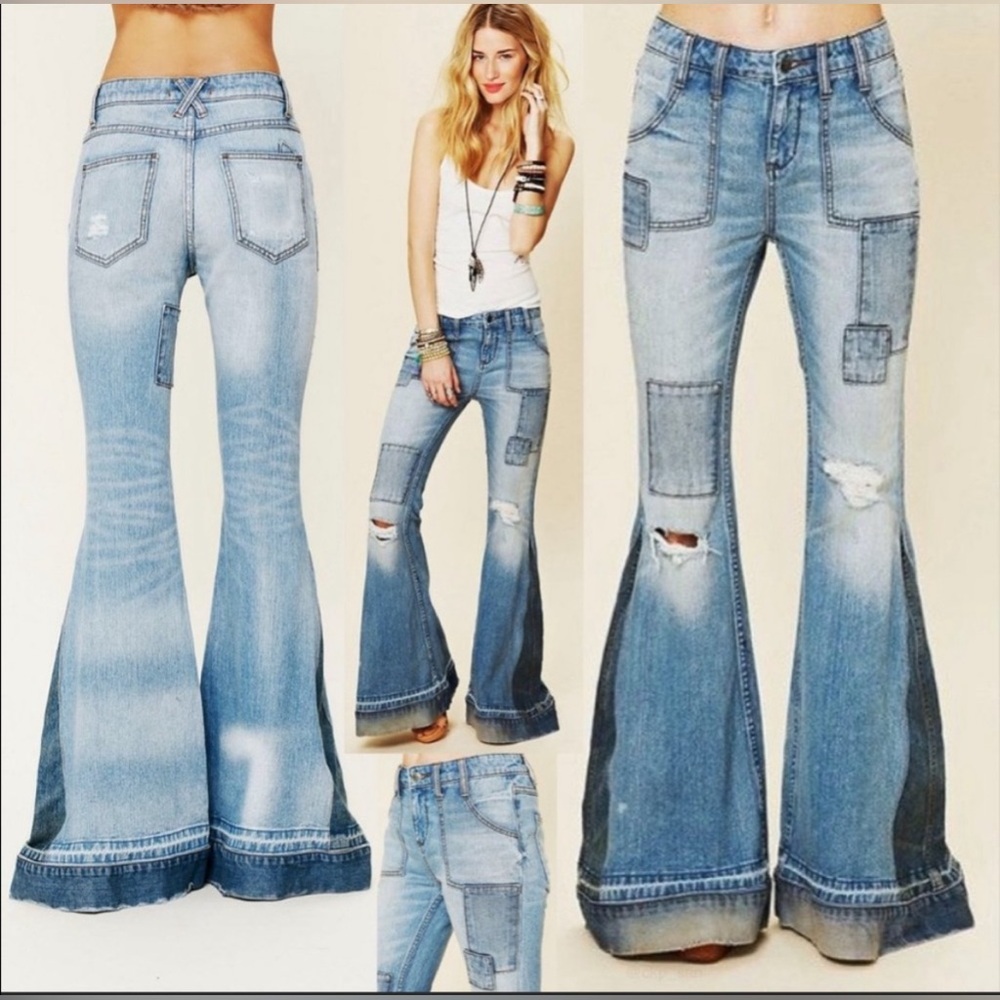Free People Super Festy Patchwork Denim Jeans NWOT 28 6